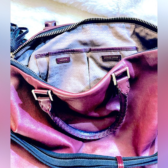NEW-ANYA HINDMARCH BURGUNDY LEATHER TOTE BAG - Picture 13 of 16